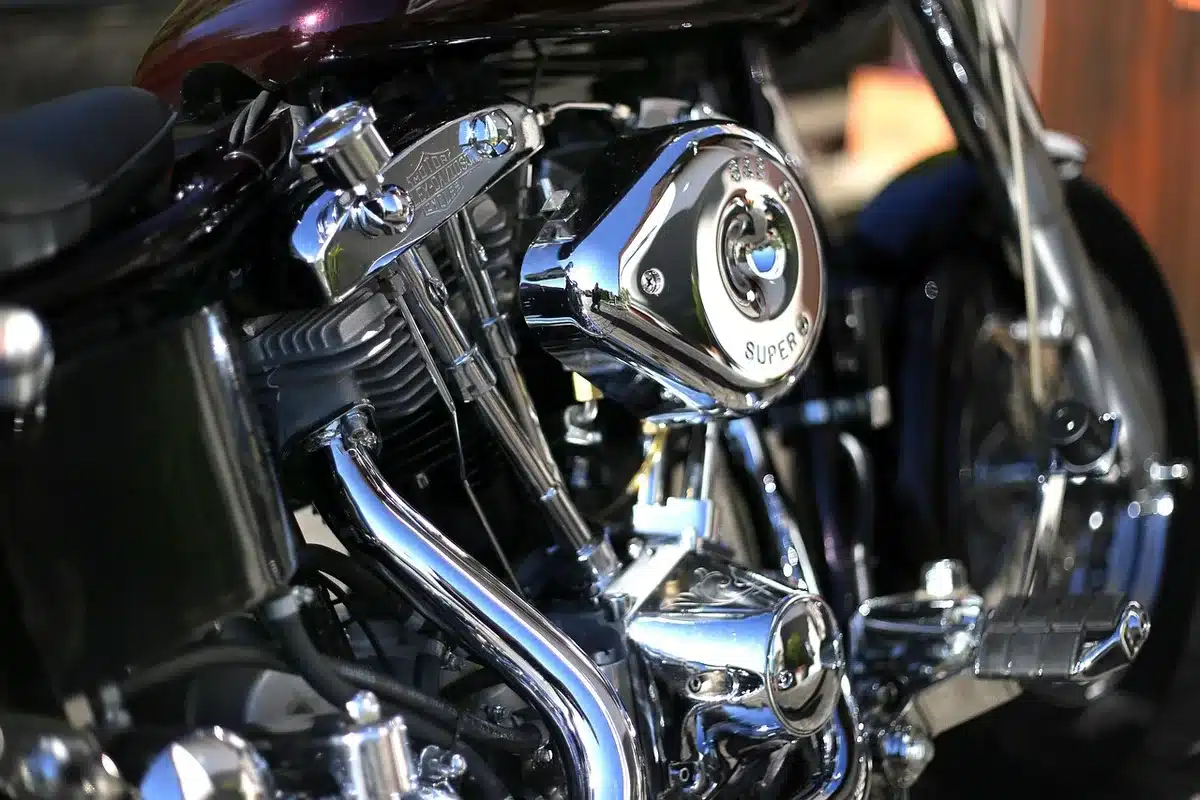 Close-up of twin compact turbine engines mounted on a motorcycle frame